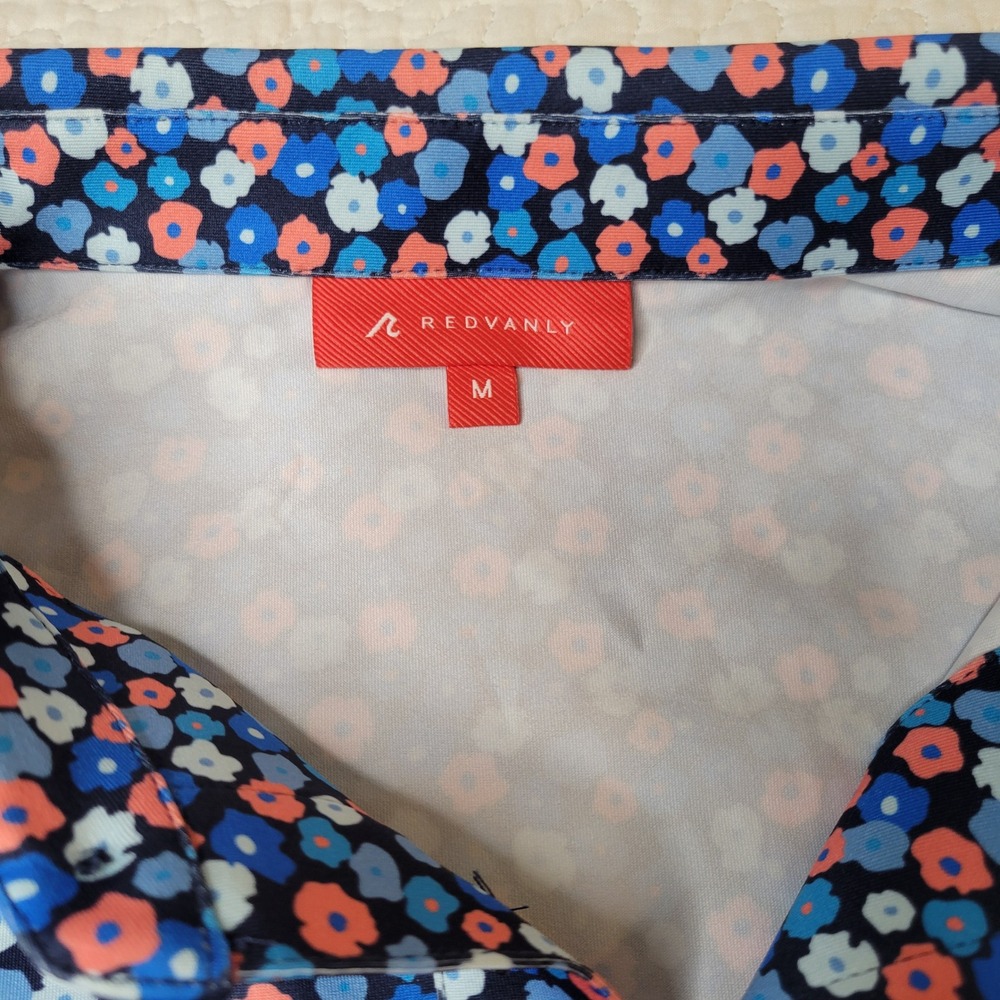 Redvanly Marne Polo Mens Medium Midnight Navy Multi Floral Golf Shirt MSRP $110. - Picture 8 of 16